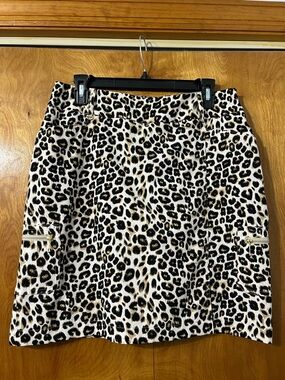 Leopard Print Mini Skirt - Black, White & Brown